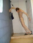 Wet white speedo in the shower (pouch)