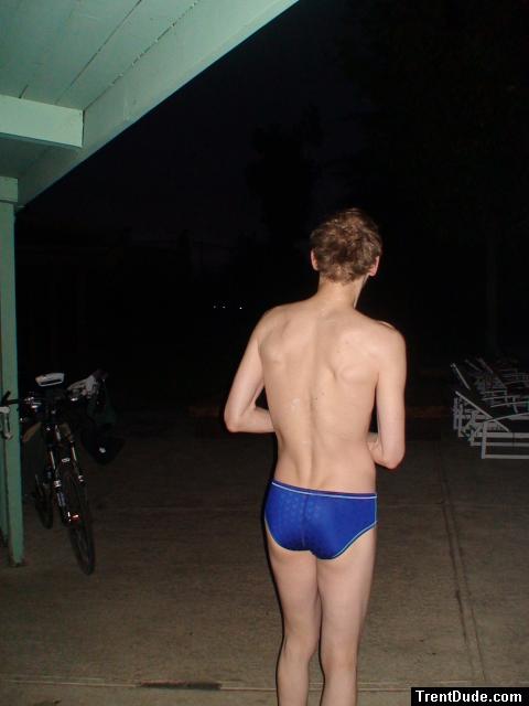 Before an early morning swim - Speedo Fastskin Royal Blue brief from speedousa.com (rear)