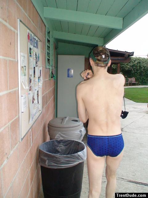 Heading back to the locker room - in Speedo Fastskin Royal Blue brief