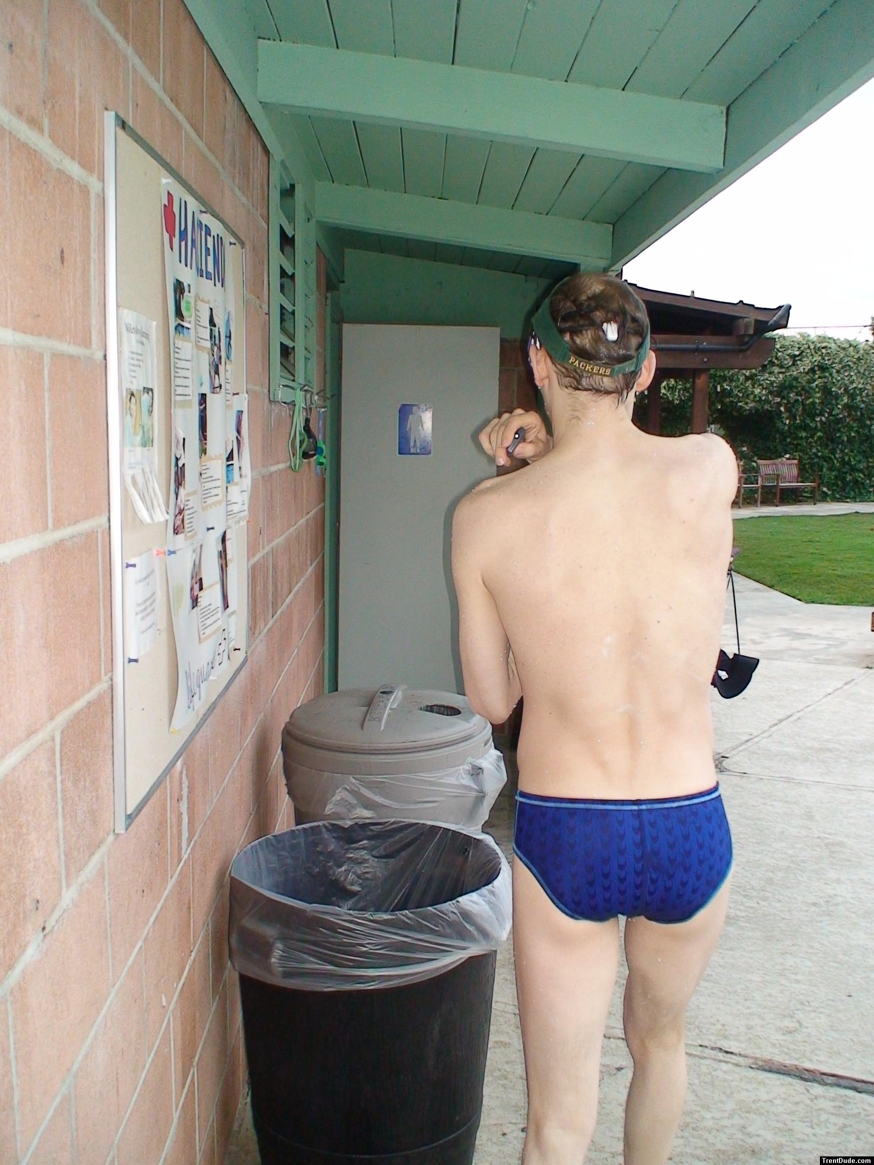 Heading back to the locker room - in Speedo Fastskin Royal Blue brief