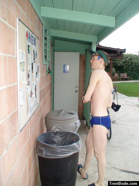 Heading back to the locker room - in Speedo Fastskin Royal Blue brief