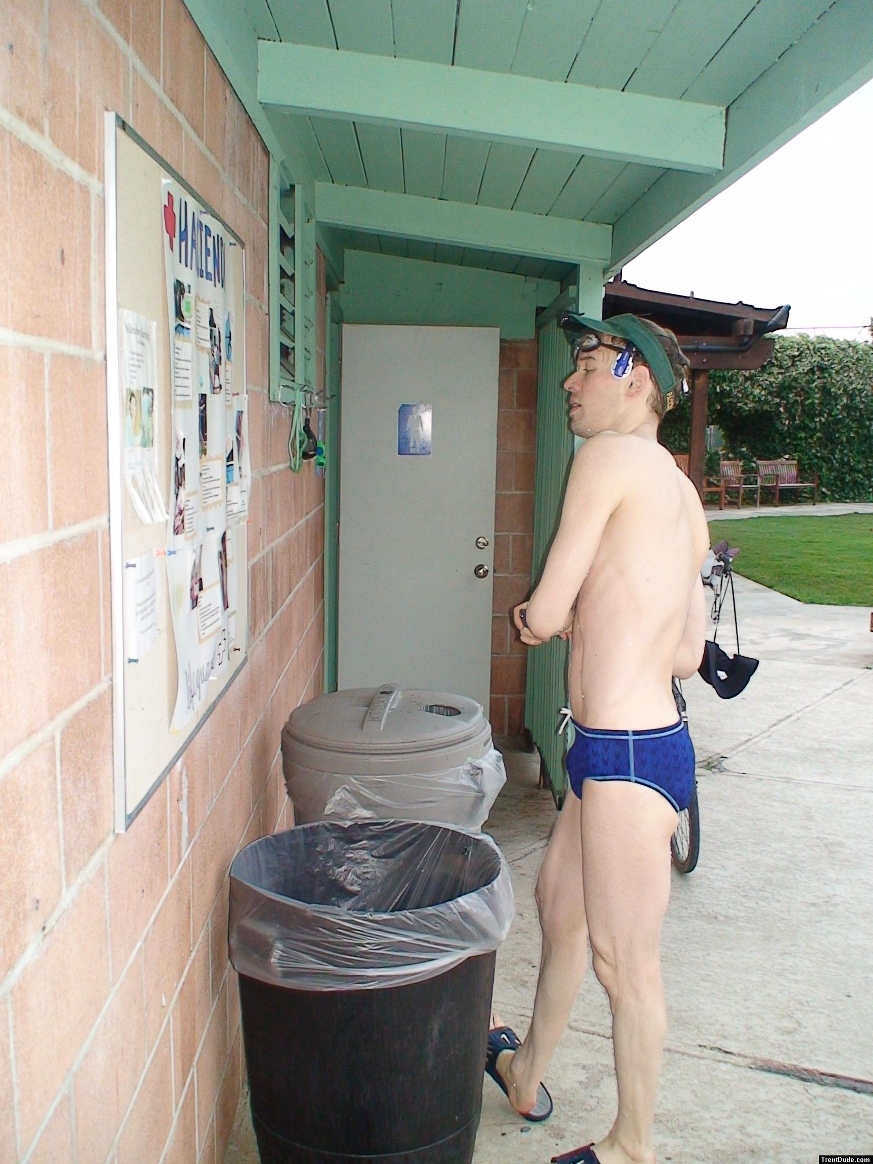 Heading back to the locker room - in Speedo Fastskin Royal Blue brief