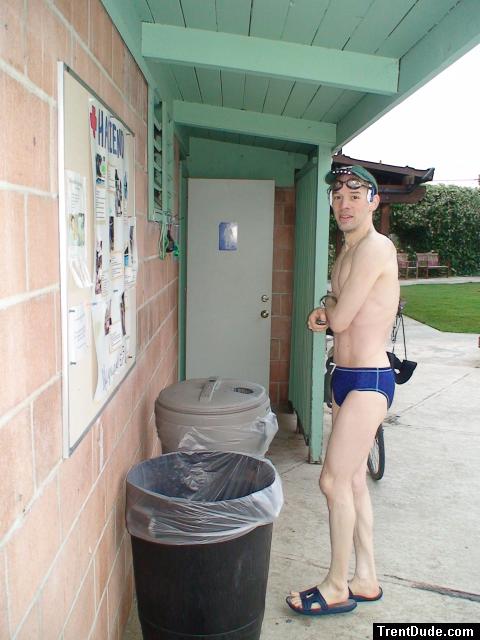 Heading back to the locker room - in Speedo Fastskin Royal Blue brief