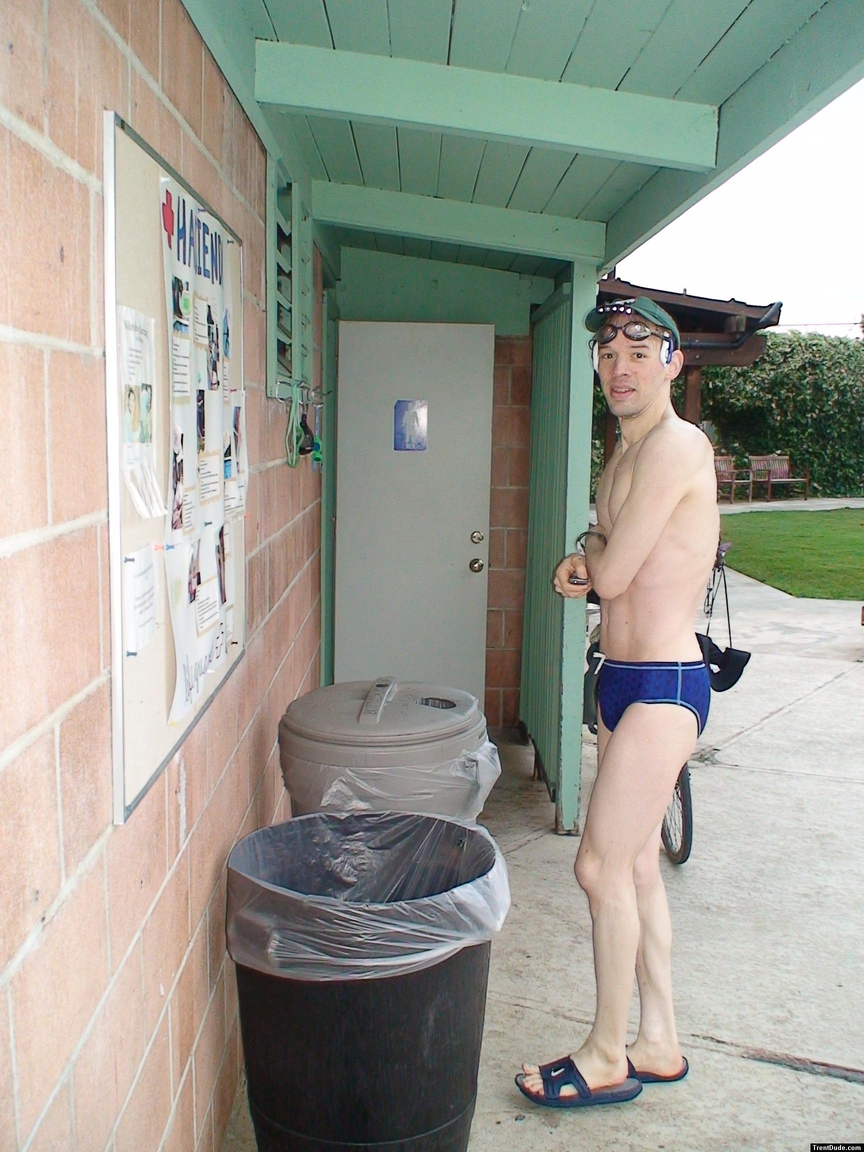 Heading back to the locker room - in Speedo Fastskin Royal Blue brief