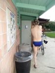 Heading back to the locker room - in Speedo Fastskin Royal Blue brief (rear)