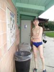 Heading back to the locker room - in Speedo Fastskin Royal Blue brief