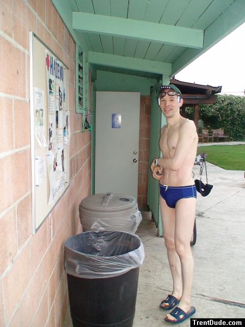 Heading back to the locker room - in Speedo Fastskin Royal Blue brief (smile)