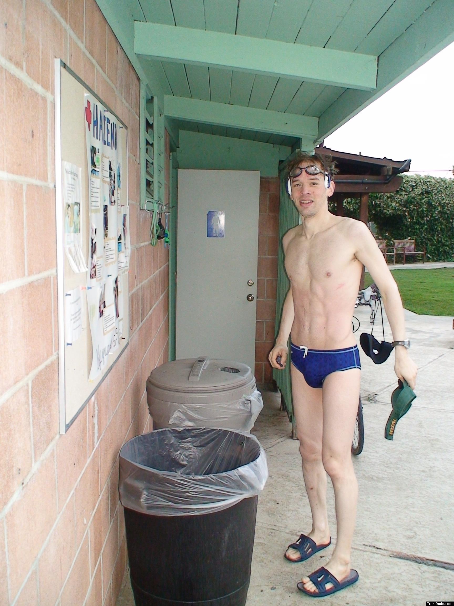 Heading back to the locker room - in Speedo Fastskin Royal Blue brief