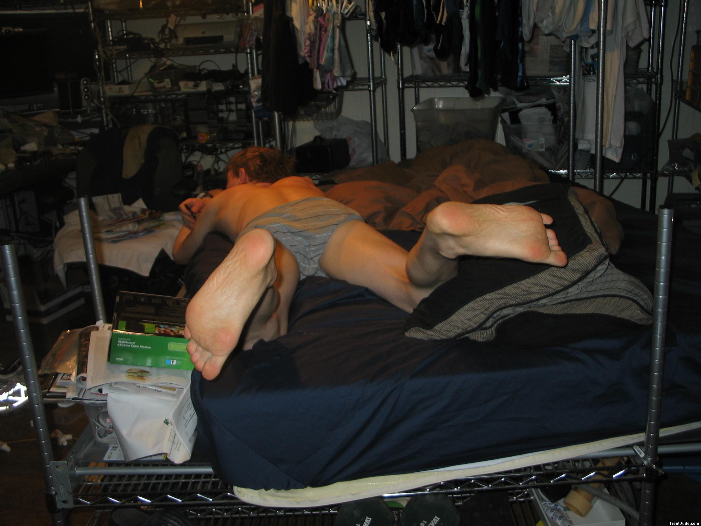 Watching TV in grey Tommy Hilfiger briefs