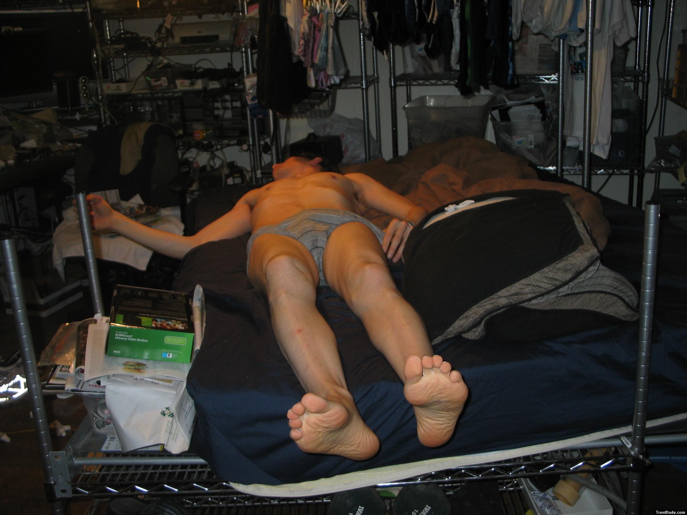 Watching TV in grey Tommy Hilfiger briefs