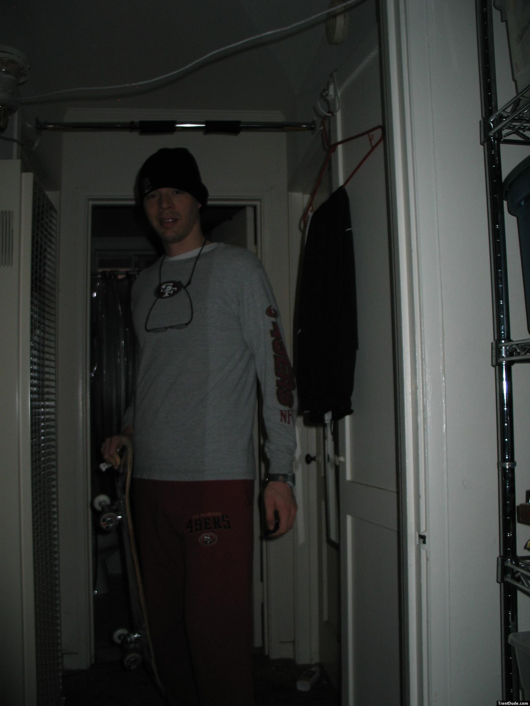 wearing a beanie hat