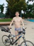 riding in a swim brief