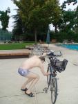 checking the bike in the Ami Sanzuri suit