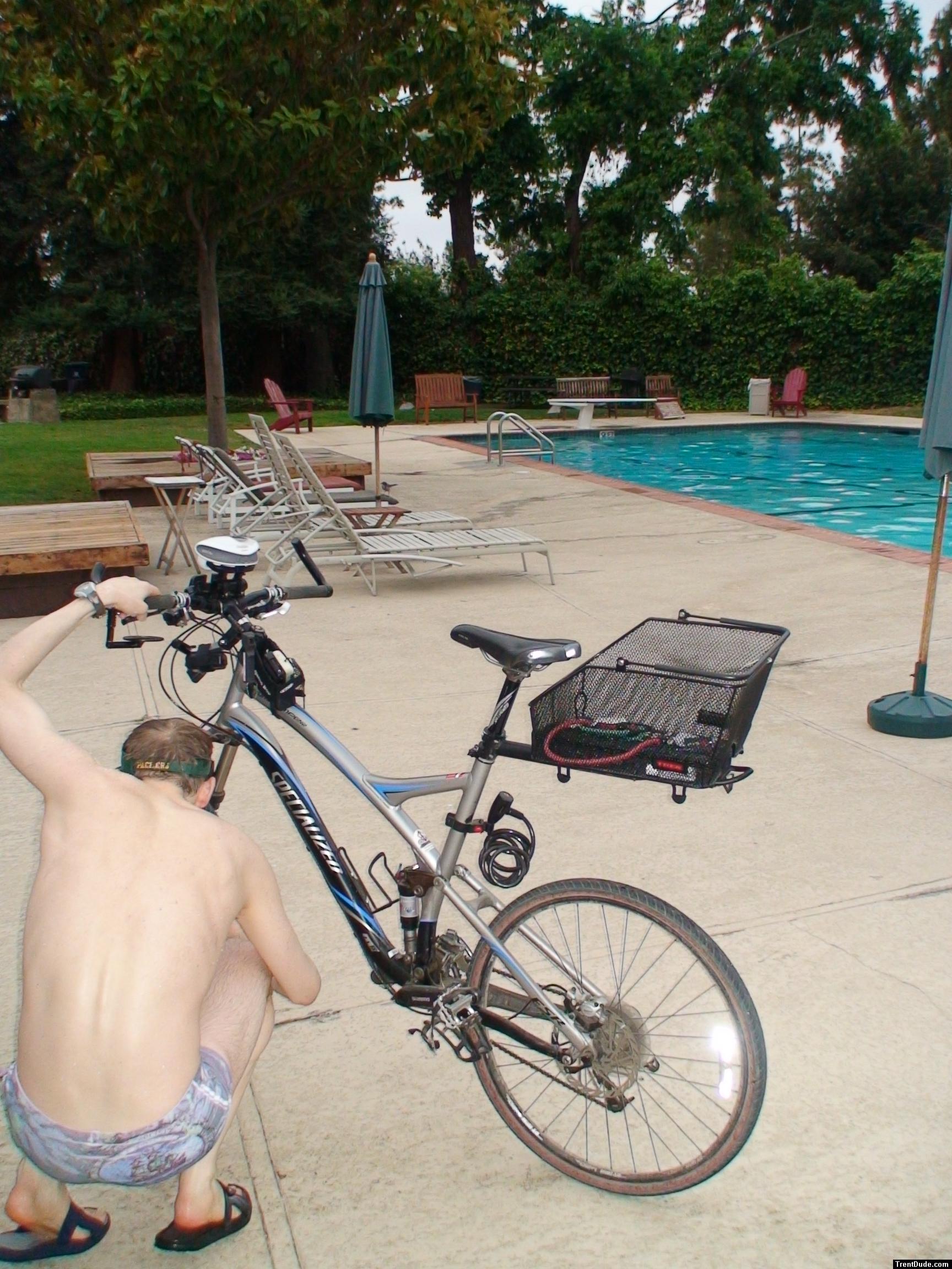 checking the bike in the Ami Sanzuri suit