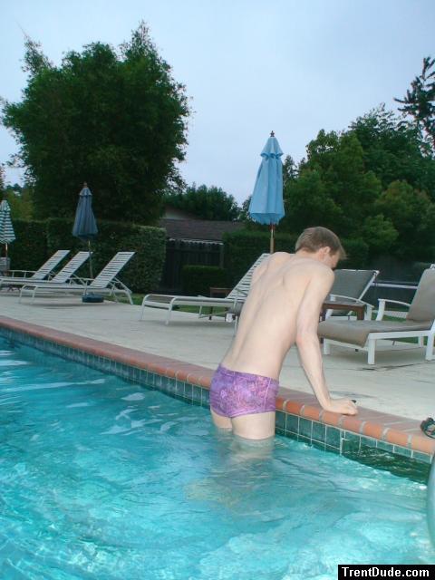 swimming in a Ami Sanzuri Swimwear Square Cut Trunk (MCMX Purple Size Medium) (rear) (best)