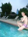 wearing a Ami Sanzuri Swimwear Square Cut Trunk (MCMX Purple Size Medium) (best!)