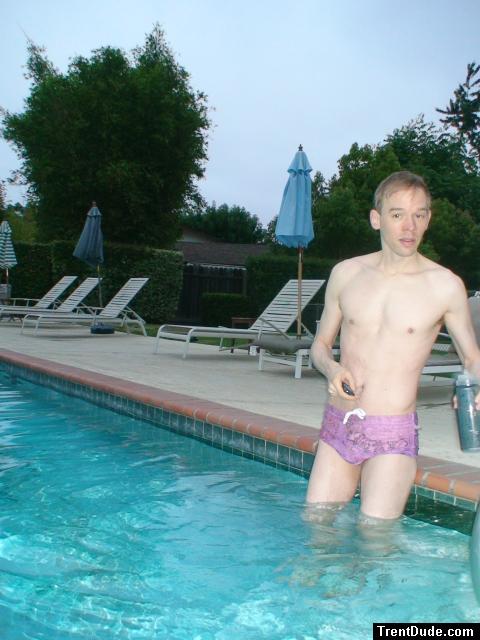 wearing a Ami Sanzuri Swimwear Square Cut Trunk (MCMX Purple Size Medium)