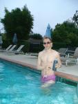 wearing a Ami Sanzuri Swimwear Square Cut Trunk (MCMX Purple Size Medium)