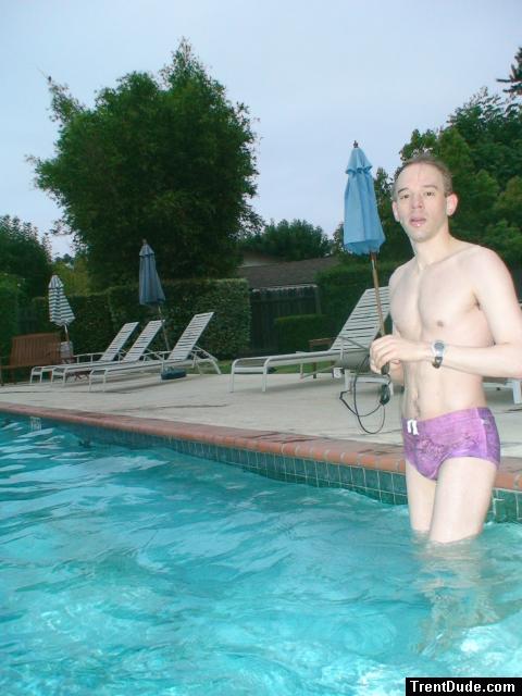 after swimming in a Ami Sanzuri Swimwear Square Cut Trunk (MCMX Purple Size Medium)