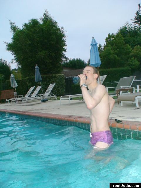 after swimming in a Ami Sanzuri Swimwear Square Cut Trunk (MCMX Purple Size Medium)
