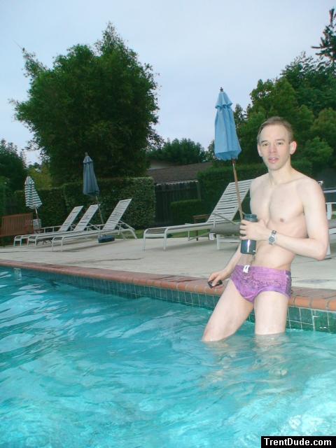 after swimming in a Ami Sanzuri Swimwear Square Cut Trunk (MCMX Purple Size Medium)