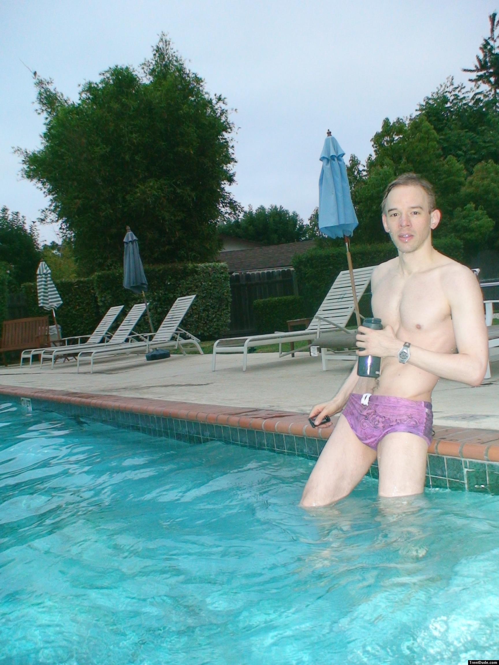 after swimming in a Ami Sanzuri Swimwear Square Cut Trunk (MCMX Purple Size Medium)