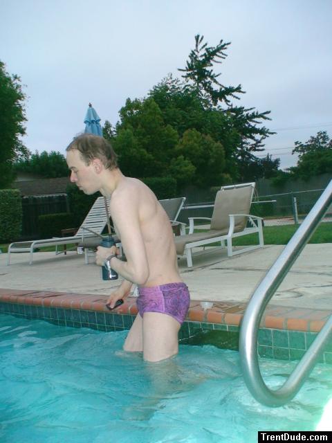 after swimming in a Ami Sanzuri Swimwear Square Cut Trunk (MCMX Purple Size Medium)