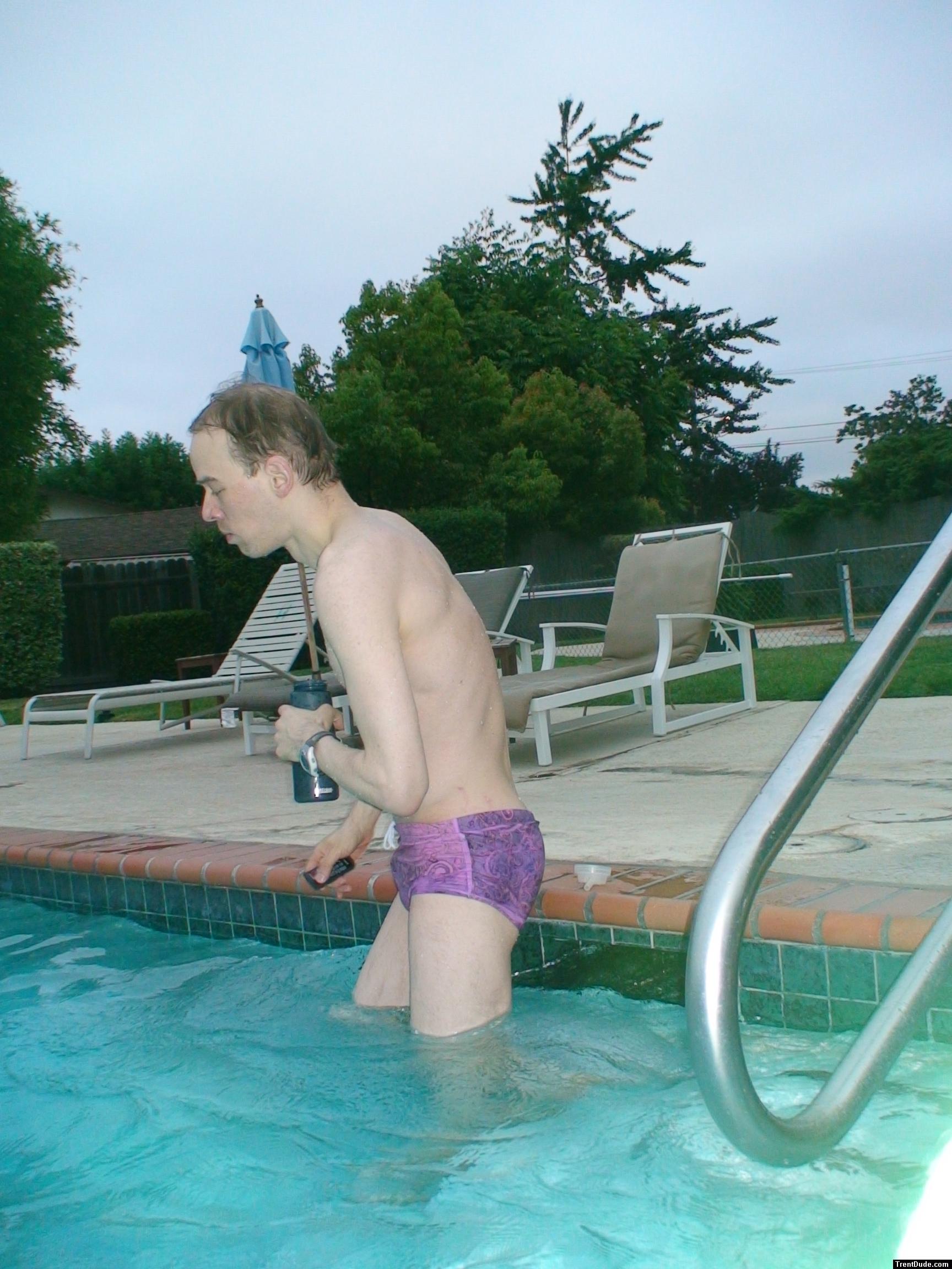 after swimming in a Ami Sanzuri Swimwear Square Cut Trunk (MCMX Purple Size Medium)