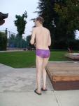after swimming in a Ami Sanzuri Swimwear Square Cut Trunk (MCMX Purple Size Medium) (large rear)