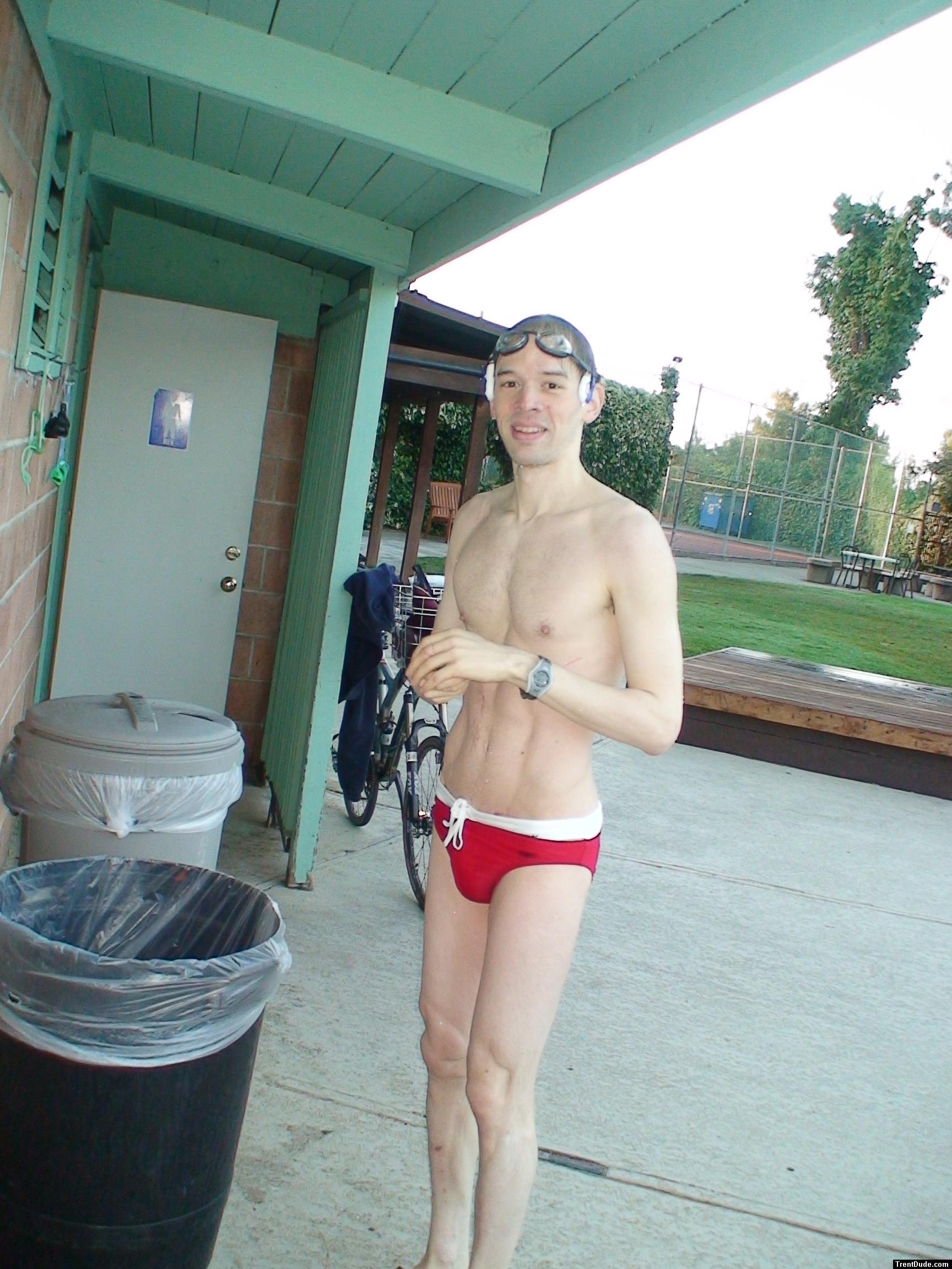 toned abs, red speedo (best)