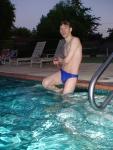 after a swim in a blue speedo
