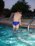 after a swim in a blue speedo