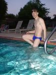after a swim in a blue speedo (pouch)