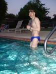after a swim in a blue speedo