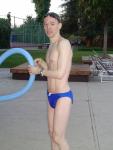 pool toys, after a swim in a blue speedo