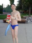 Cheez its, after a swim in a blue speedo