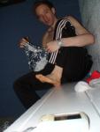 holding the new swimsuit (foot)