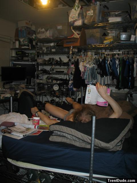 Reading Prevention magazine in his underwear