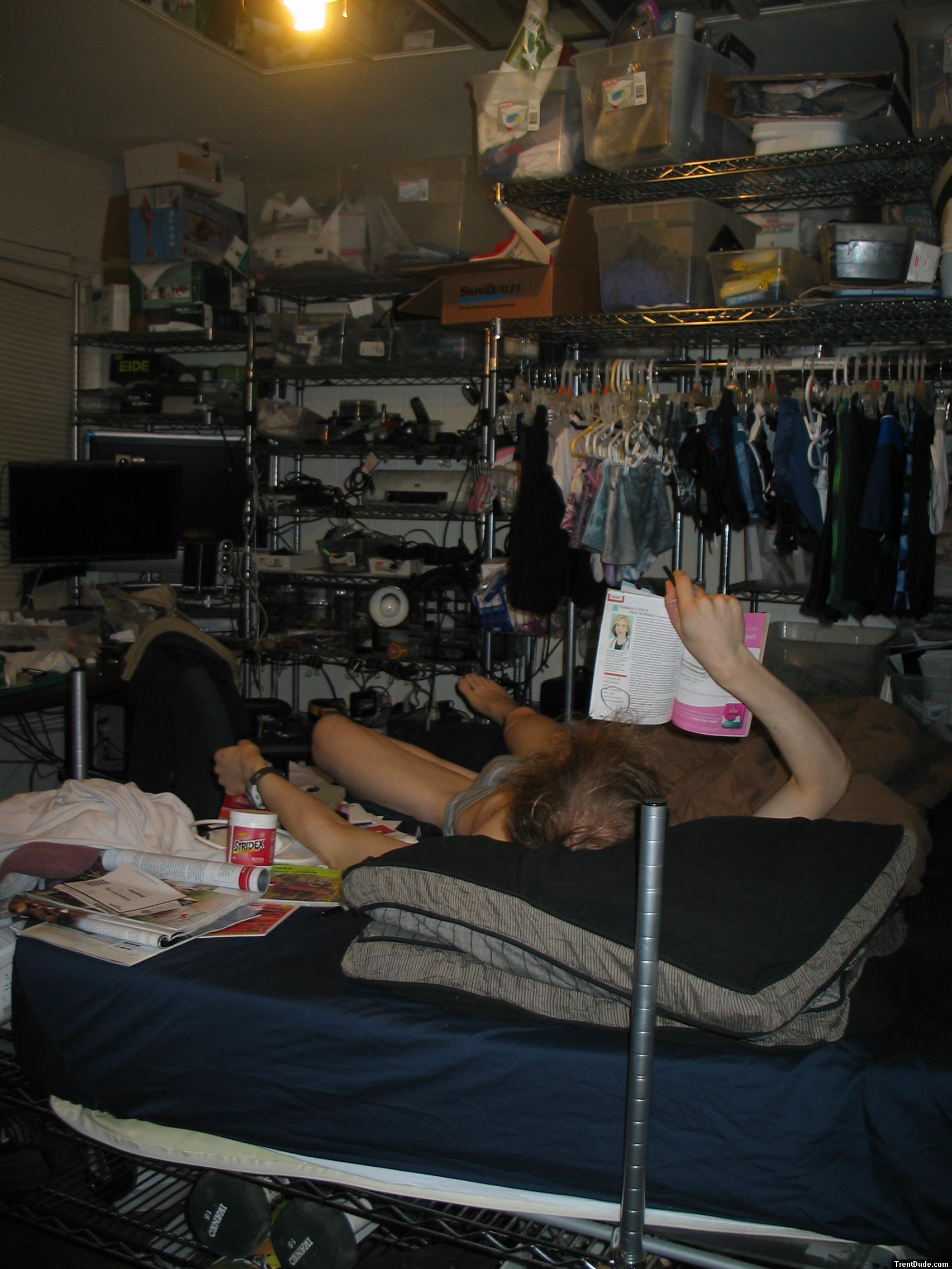 Reading Prevention magazine in his underwear