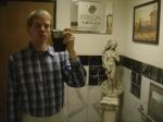 Blue columbia long sleeve button up shirt, khaki calvin klein pants - with Italian statues