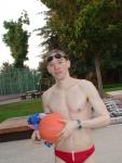 Red speedo and basketball