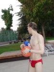 Red speedo and basketball