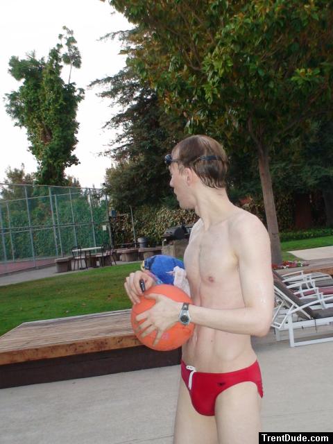 Red speedo and basketball