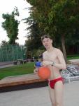 Red speedo and basketball