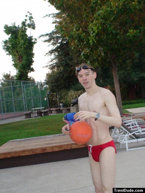 Red speedo and basketball