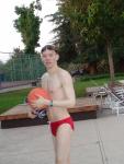 Red speedo and basketball