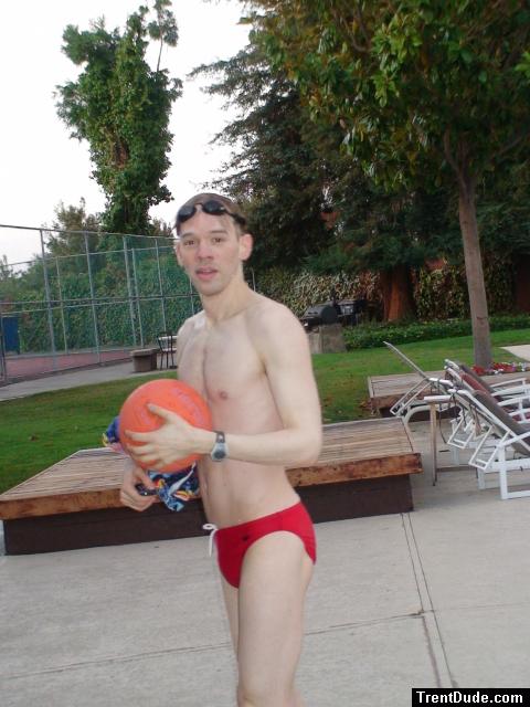 Red speedo and basketball