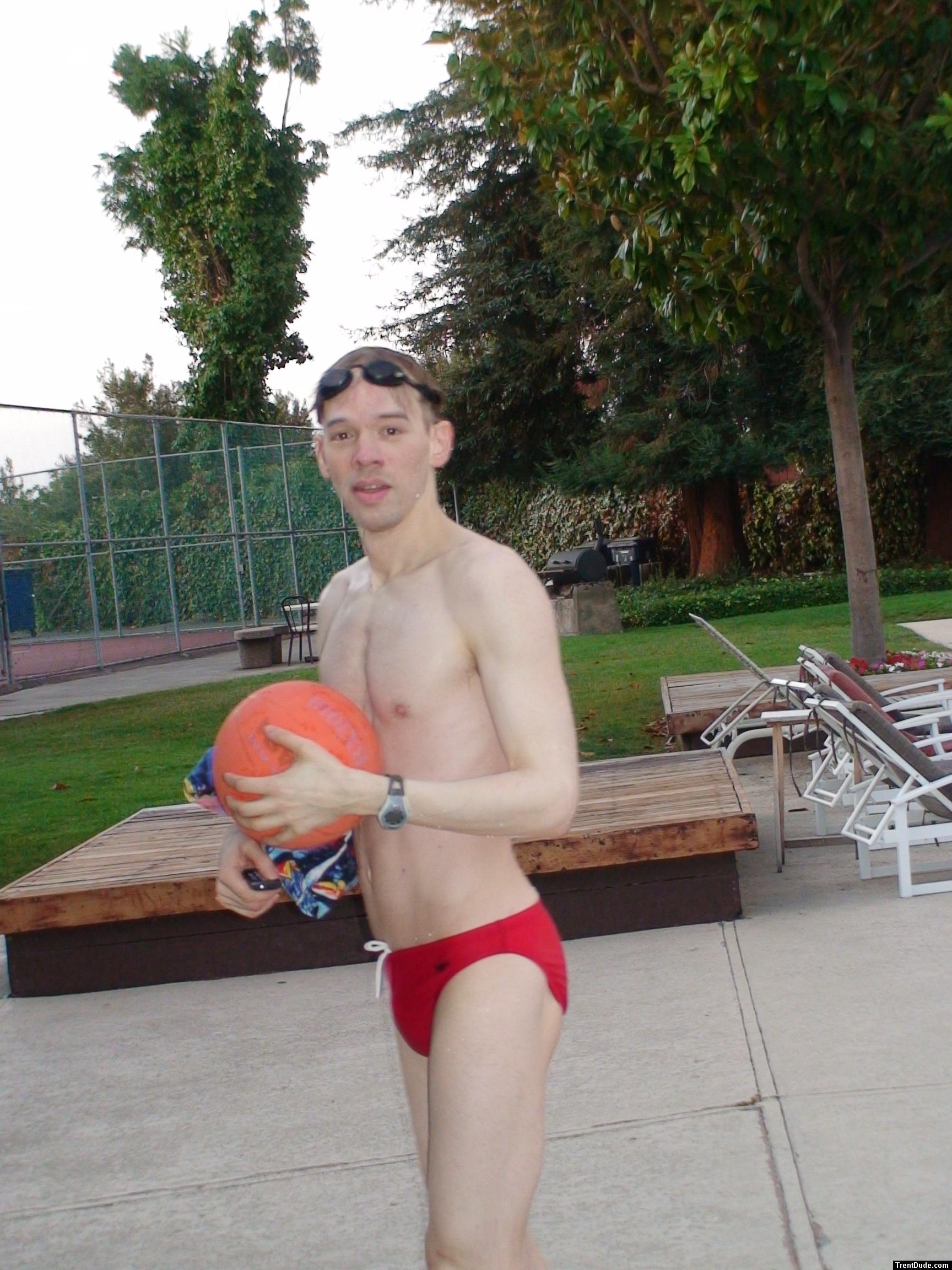 Red speedo and basketball