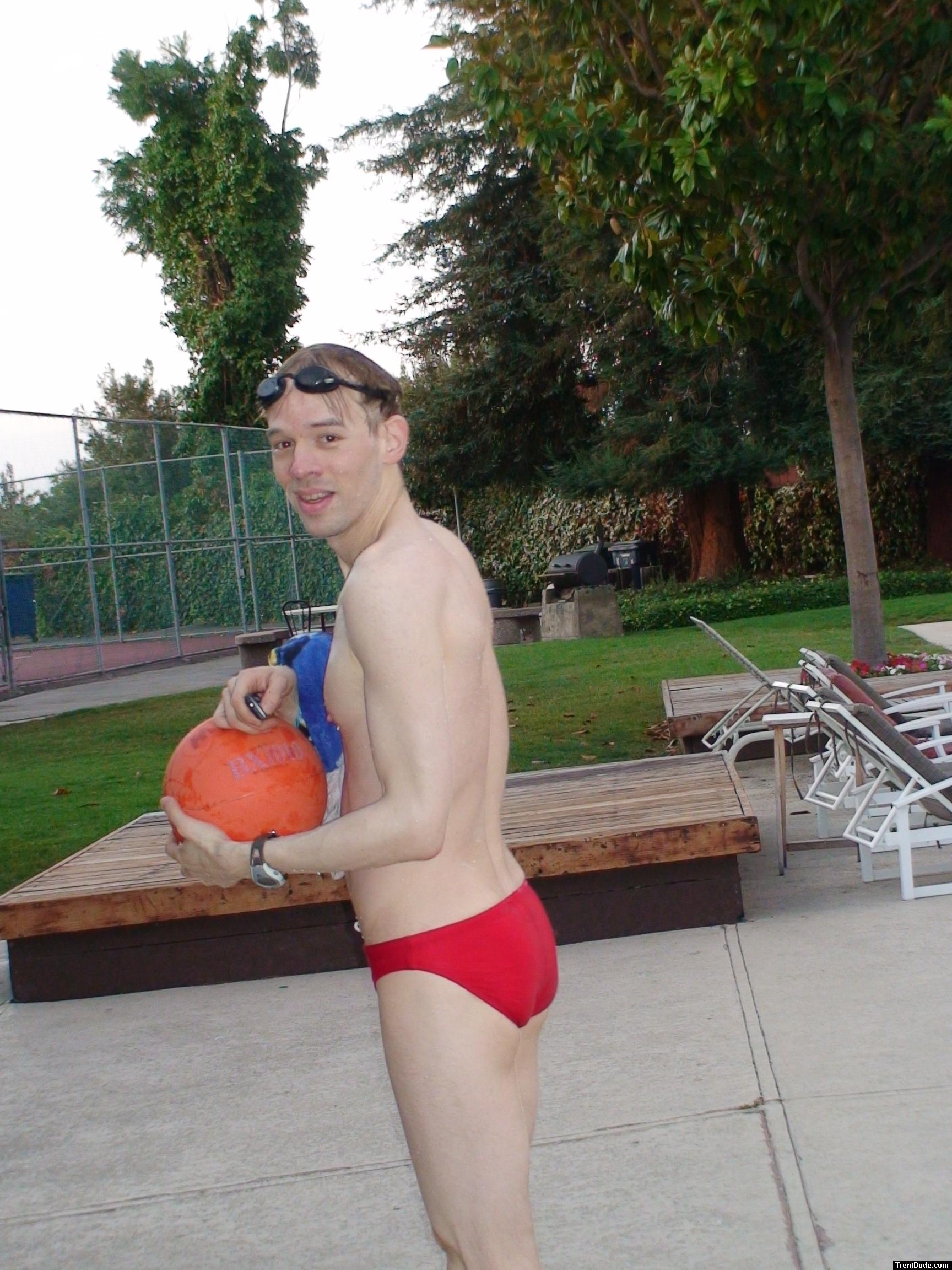 Red speedo and basketball
