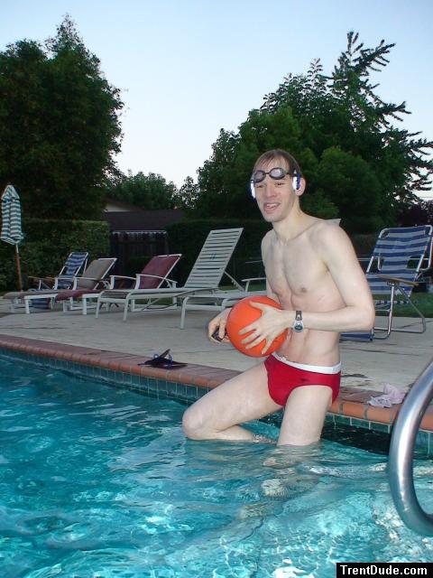 Water polo Dude in a red speedo (pouch)